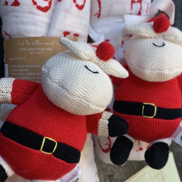 NWT MudPie Santa HoHoHo Muslin Blanket & Rattle Set - Picture 3 of 3